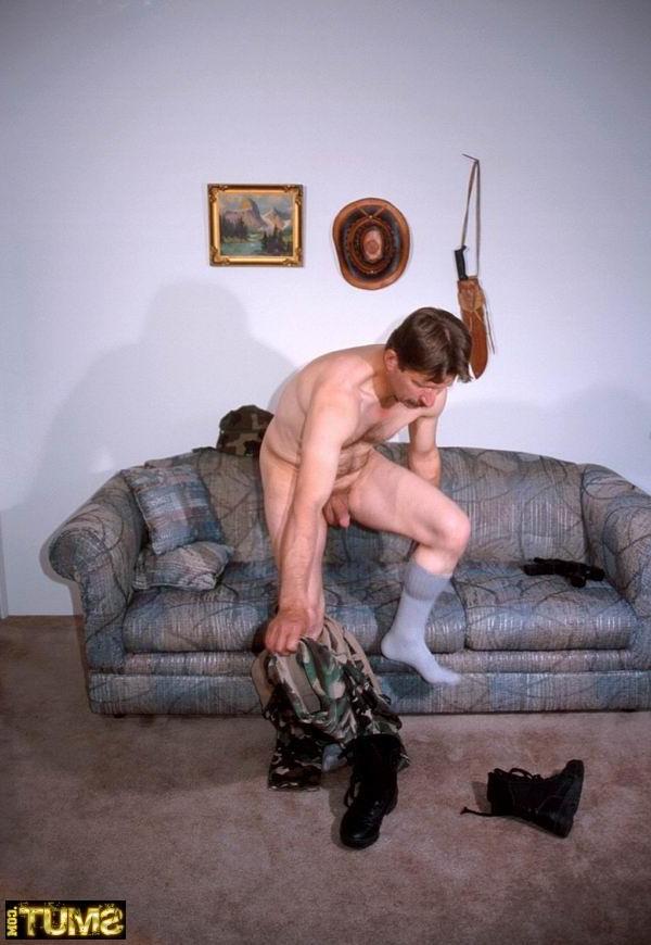 16P Older horny gay guy in army uniform gets undressed