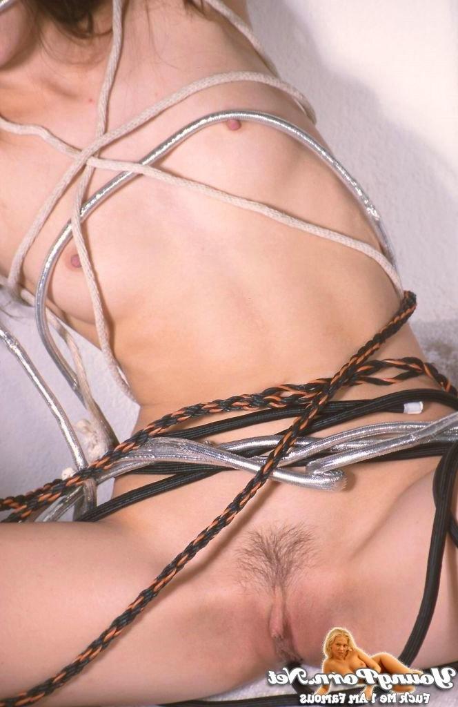 15P Cute naked brunette tied up with ropes