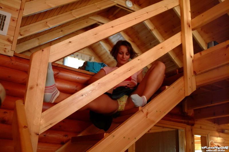 15P Short haired teen posing in the attic