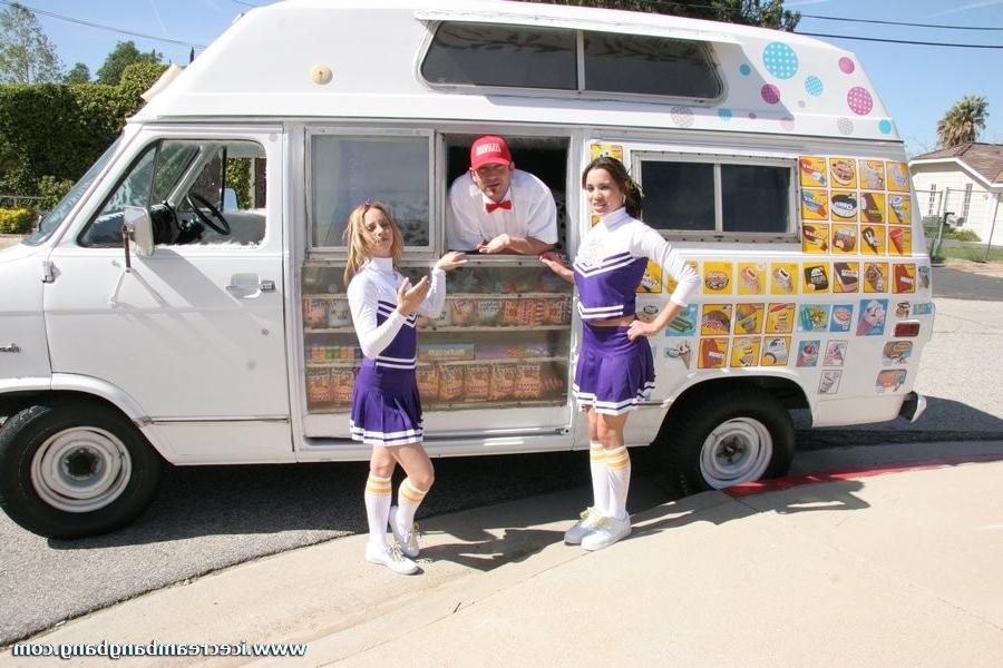20P Horny dude feeds this cheerleader with ice cream and his stiff dick