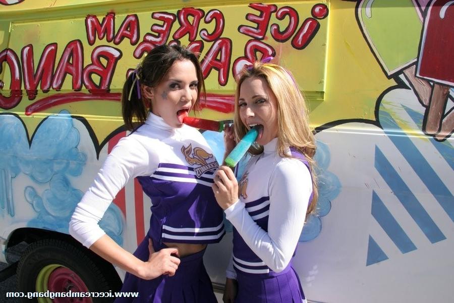 20P Horny dude feeds this cheerleader with ice cream and his stiff dick