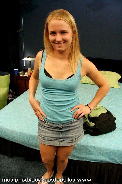 16P Long haired tight body blonde coed has her teen pussy cock slammed