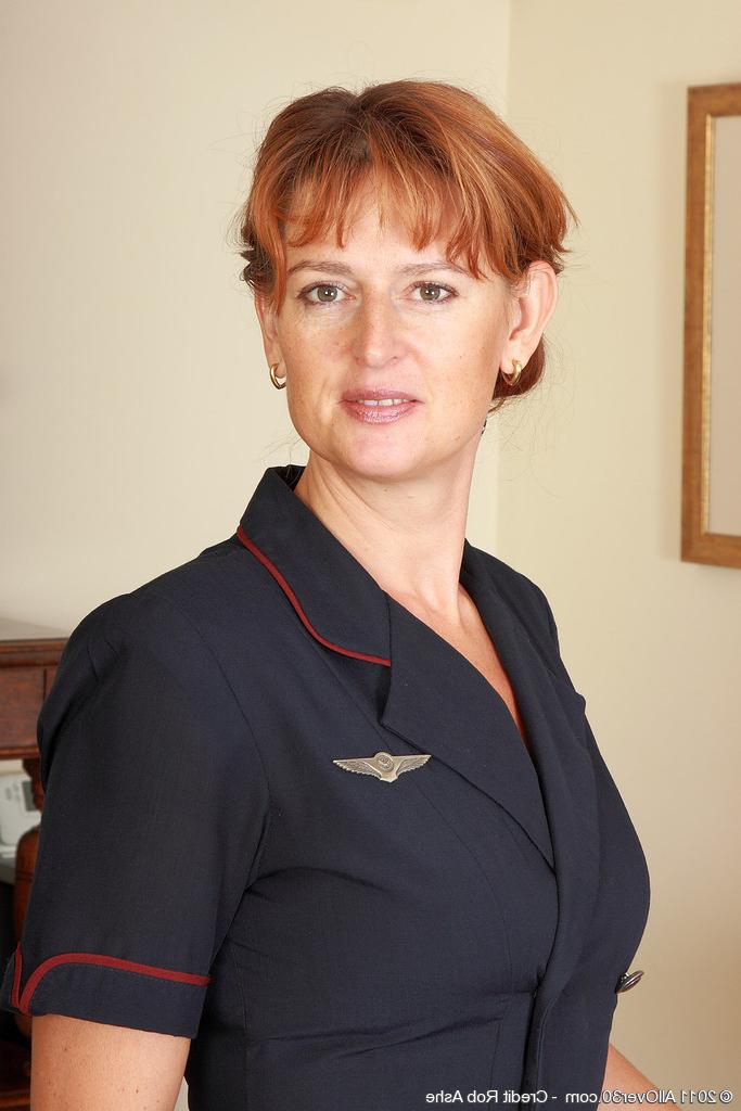16P MILF flight attendant Liddy strips off her uniform