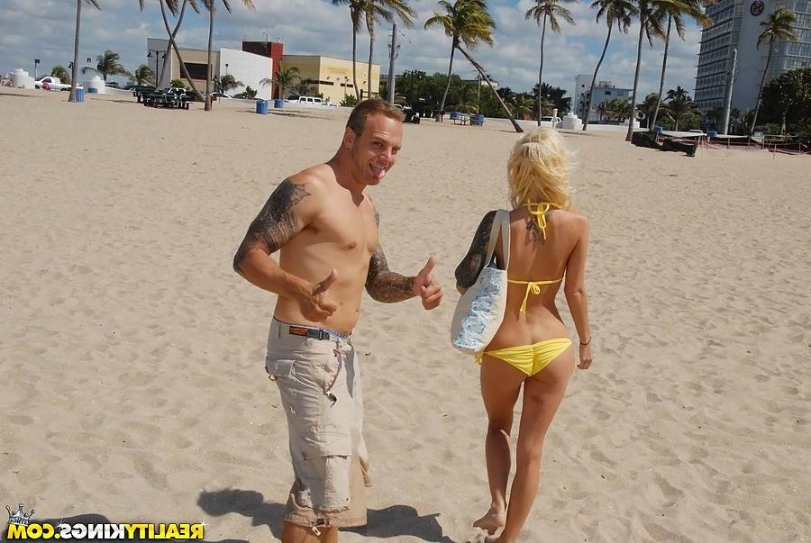 12P Hot petite blond milf at the beach sexy body yellowe bikini