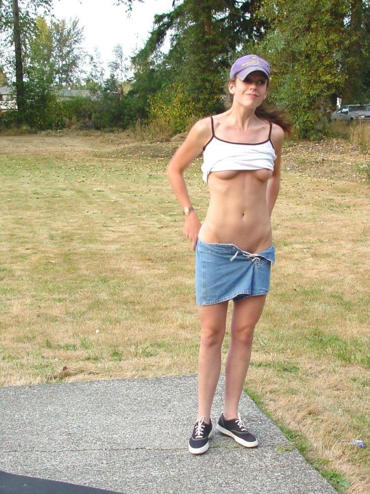 17P Outdoor House Wife With Pert Tits Spreading Her Tight Snatch