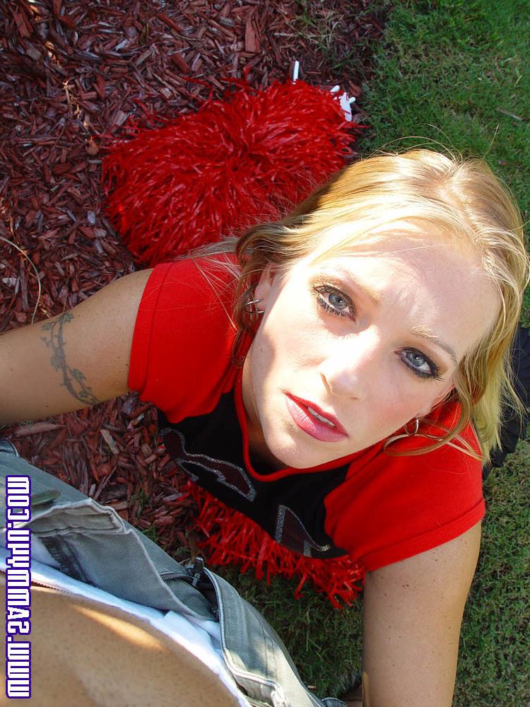 15P Hot wife in cheerleader dressup at home