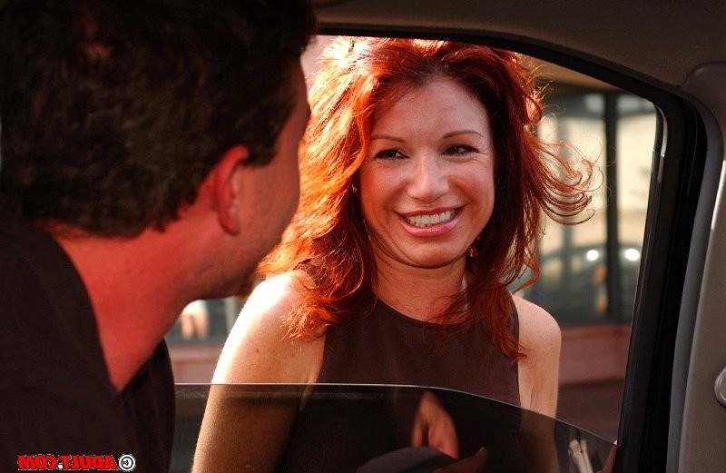 16P Sexy red haired milf with big tits sucking cock