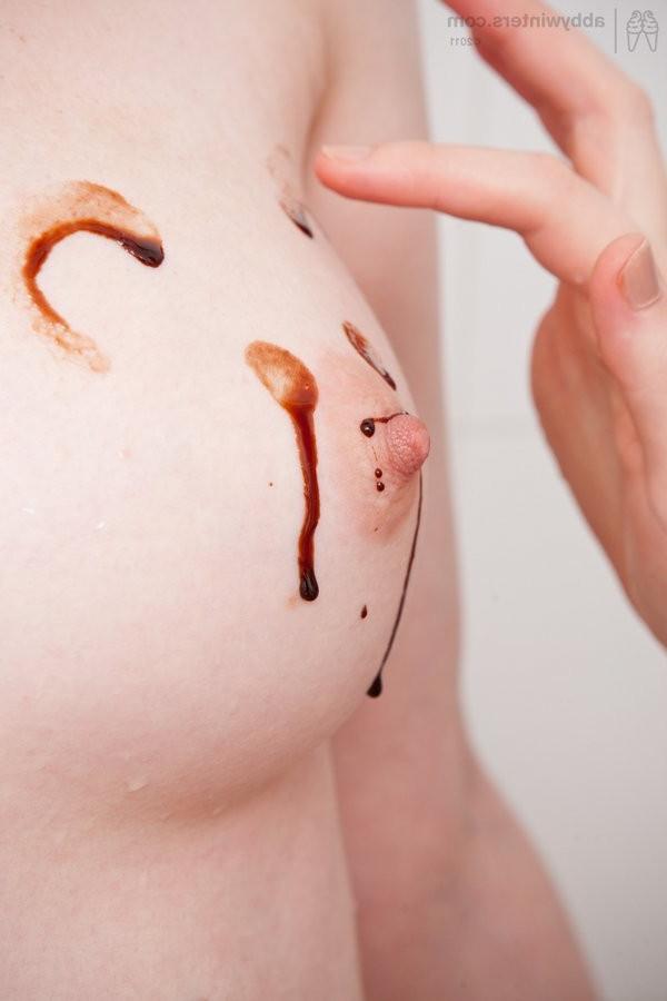 15P Two Lesbian Amateurs Having Fun With Chocolate Sauce
