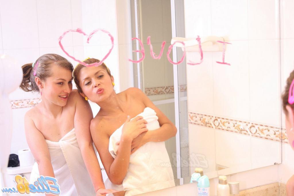 15P Petite eighteen year old lesbians play naked in bathroom mirror