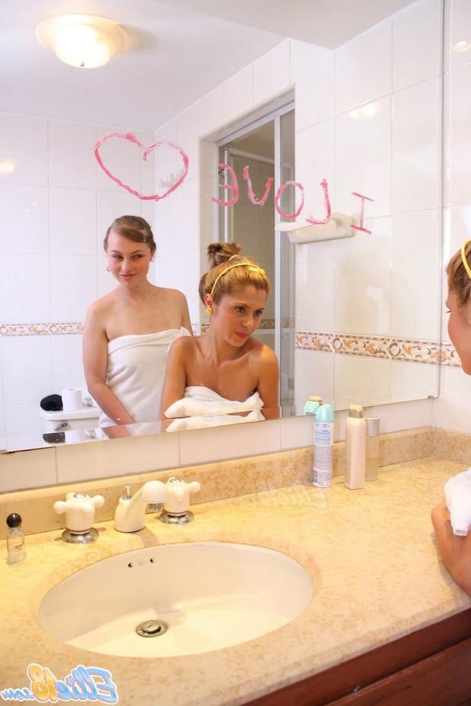 15P Petite eighteen year old lesbians play naked in bathroom mirror