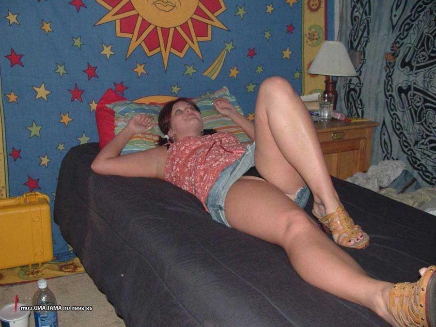 12P Taking off her jeans miniskirt at home