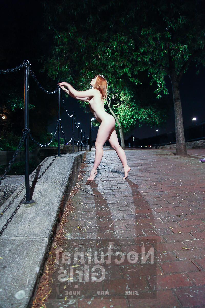 8P Red haired girl posing nude outdoor in the night time
