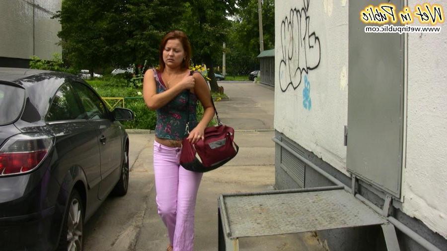 12P Very tight and urine-soppy pink jeans of a short-haired street pisser