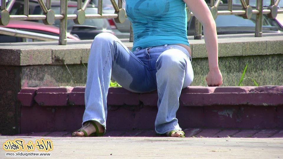 12P Red-haired chick wets her pants and changes outdoors flashing her pussy