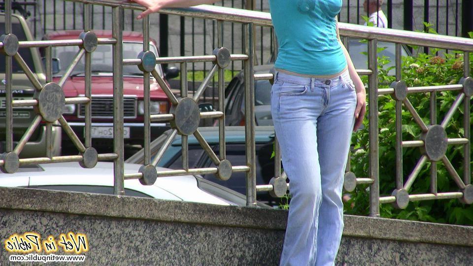 12P Red-haired chick wets her pants and changes outdoors flashing her pussy
