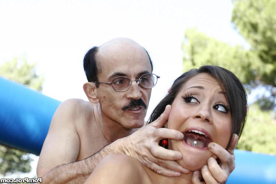 16P Petite teen rides old geezers wrinkled cock in her tight pussy