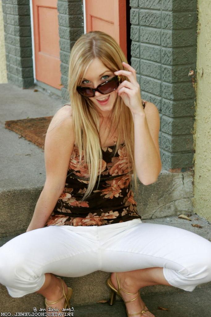 15P Gorgeous blonde teen strips outdoors on the steps