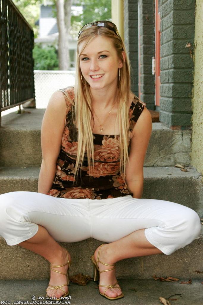 15P Gorgeous blonde teen strips outdoors on the steps