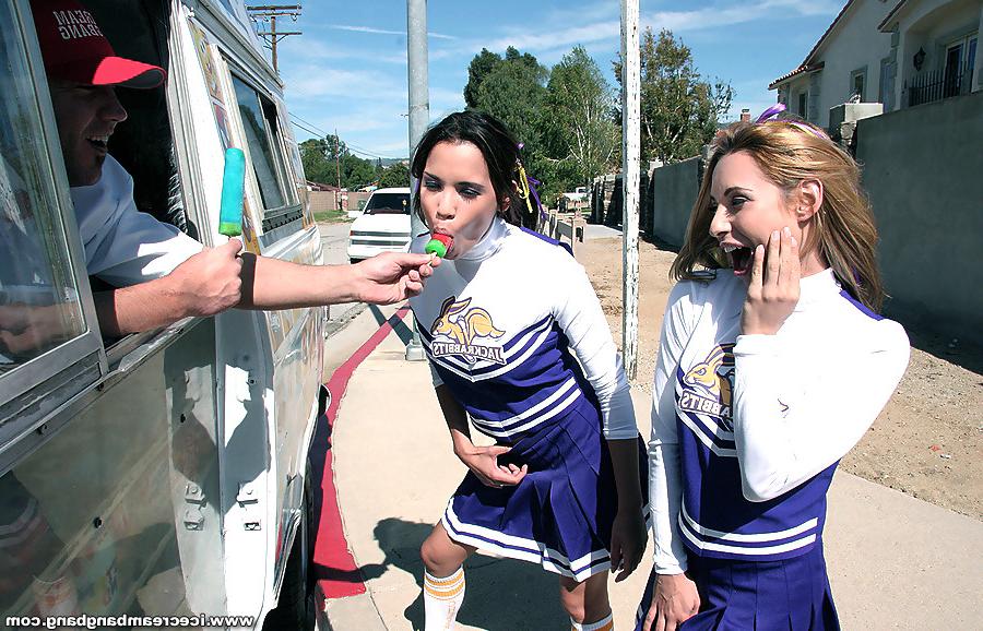 17P Two hot cheerleaders in a steamy threeway action