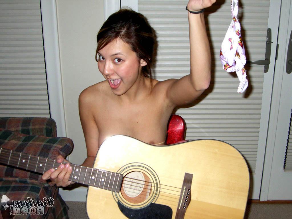 15P Guitar playing teen peels off her hot little thong