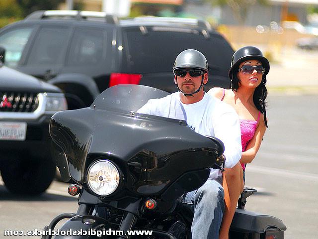 15P Black haired hot chick rides a motor bike before riding Mr. Big Dicks' cock