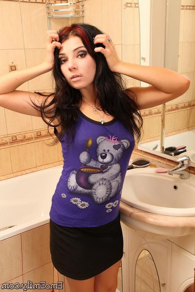 15P Petite small titted tattooed emo 18 year old strips in bathroom
