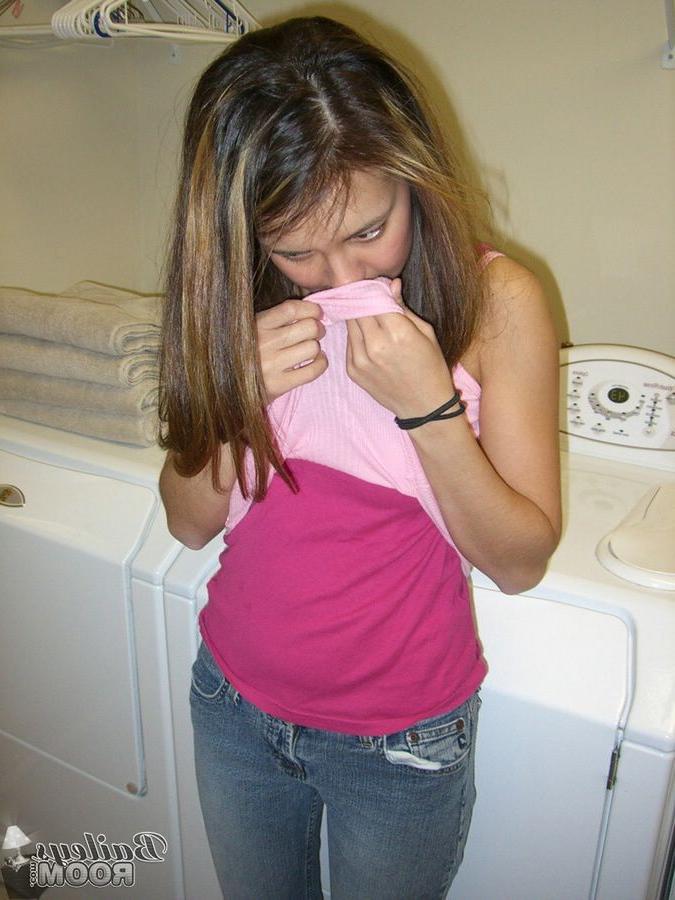 15P Cute Bailey doing the laundry in see thru bra and thong