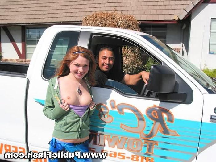 16P Cute Lil Redhead Flashing All Her Private Parts at Auto Shops