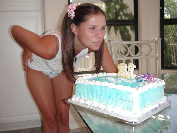 16P A birthday girl rubs frosting on her pussy
