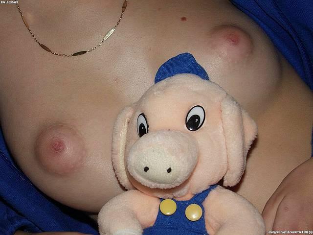 16P Tiny babe with skinny legs shows her puffy little tits