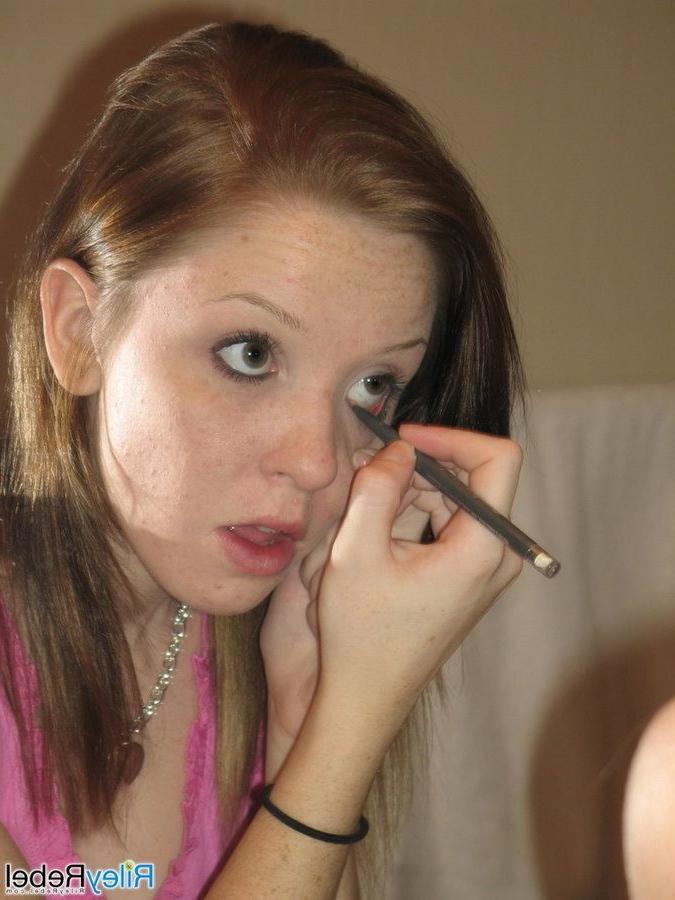 16P Redhead Riley Rebel gets ready in the bathroom