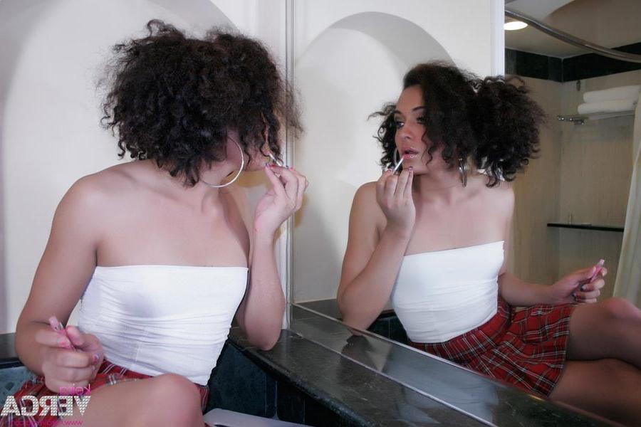 13P Schoolgirl Shemale Keira Verga giving a great Upskirt Show
