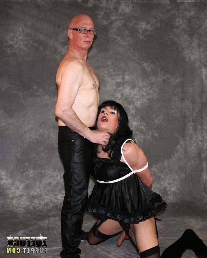 16P Tranny tied up sucking a dick