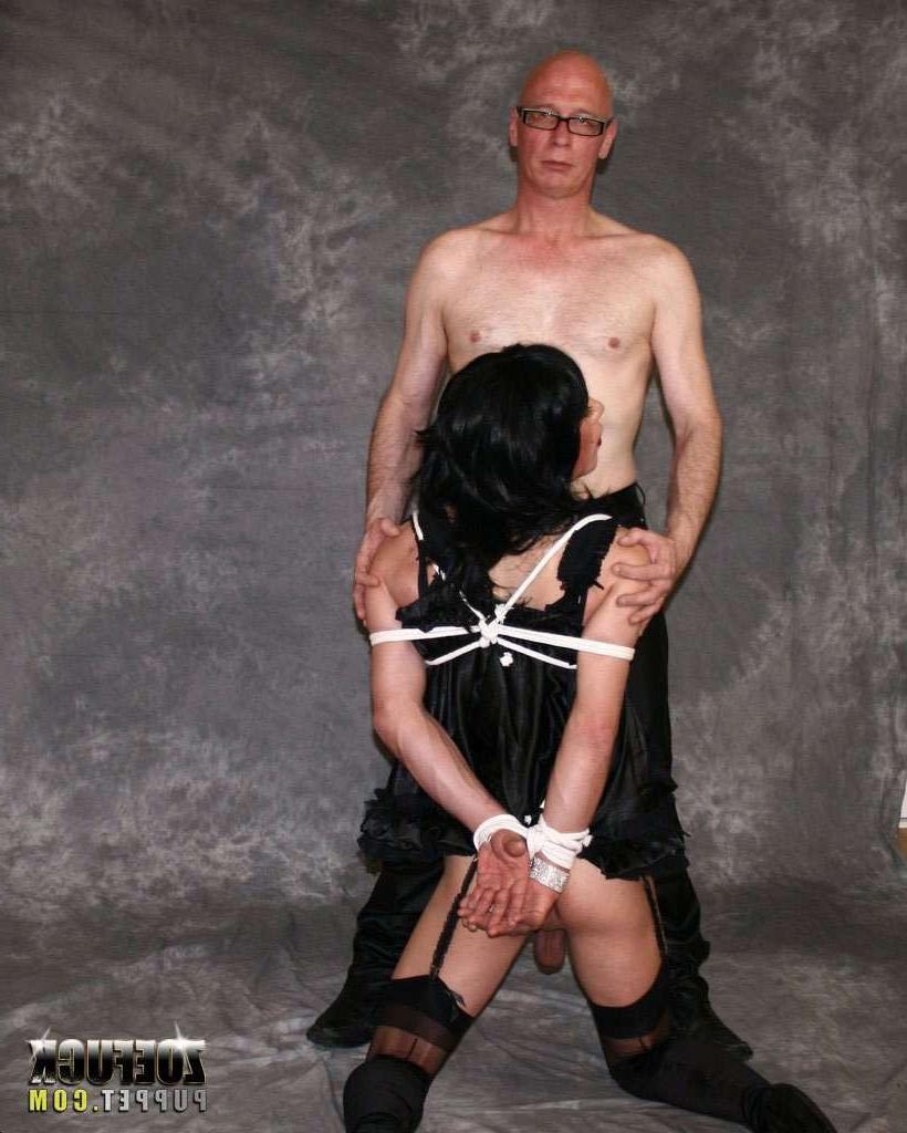 16P Tranny tied up sucking a dick