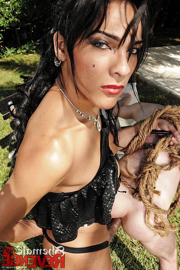 15P hottest shemale mistress Jo Garcia enslaving a male outdoors