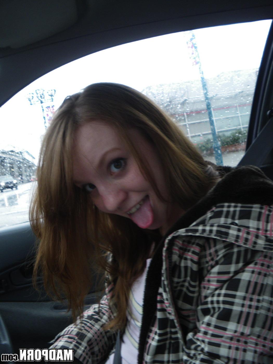 14P Cute redhead and her BF take pics of her in the bathroom mirror