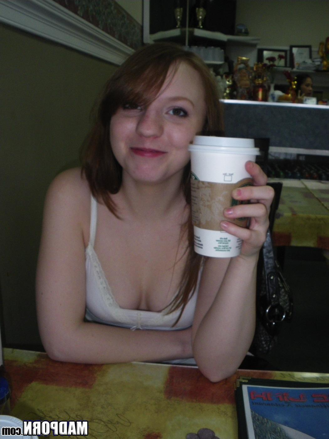14P Cute redhead and her BF take pics of her in the bathroom mirror