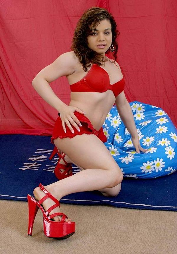 20P Lovely curly tranny in red lingerie