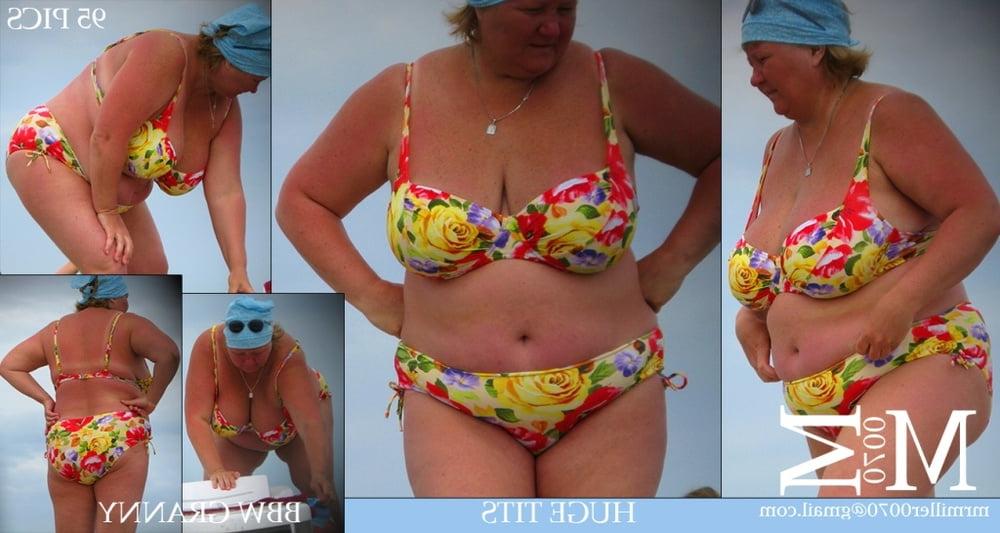 12P Fat Bikini Blondes (Old Women beach voyeur)