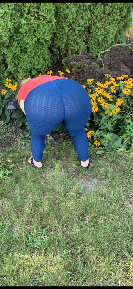 7P Wife gardening in her see through pants....no panties.