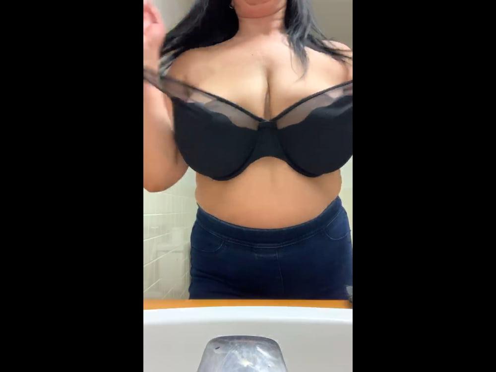 12P Big Tits Strips In Public Bathroom