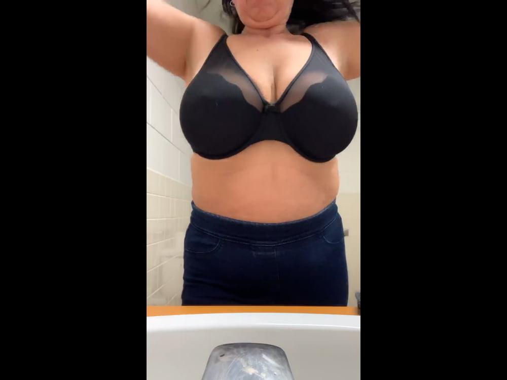 12P Big Tits Strips In Public Bathroom