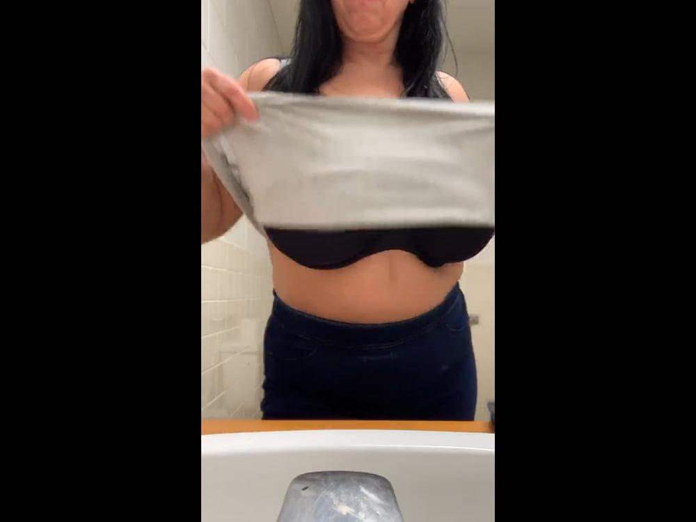 12P Big Tits Strips In Public Bathroom
