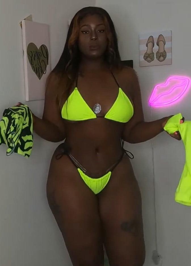 17P Beautiful sexy brown skinned thong bikini woman