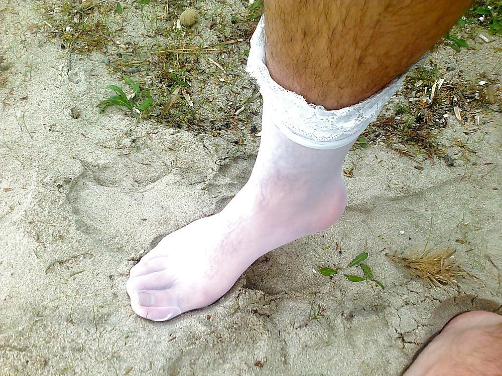 18P Stockings on public beach 2