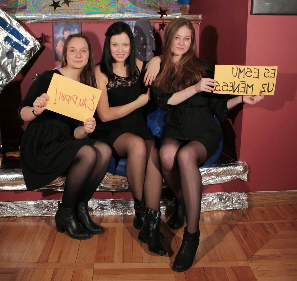 25P Nerdy Girls Party in Pantyhose Part 1