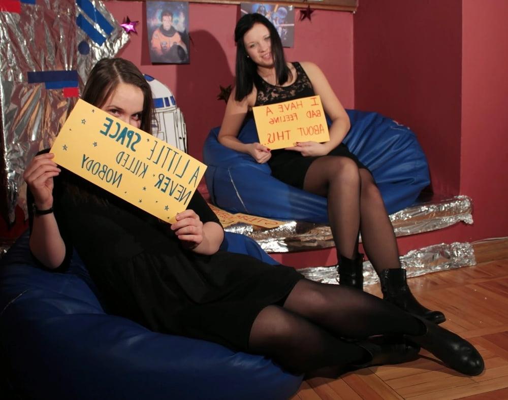25P Nerdy Girls Party in Pantyhose Part 1