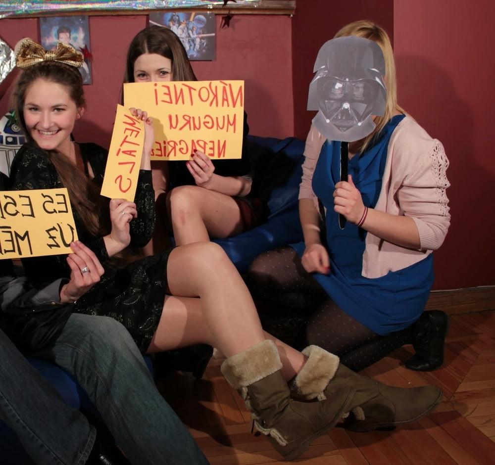 25P Nerdy Girls Party in Pantyhose Part 1