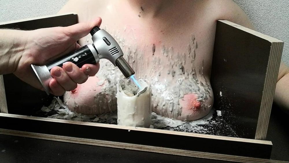 25P The tit torture device - extrem hot candle wax Part 2