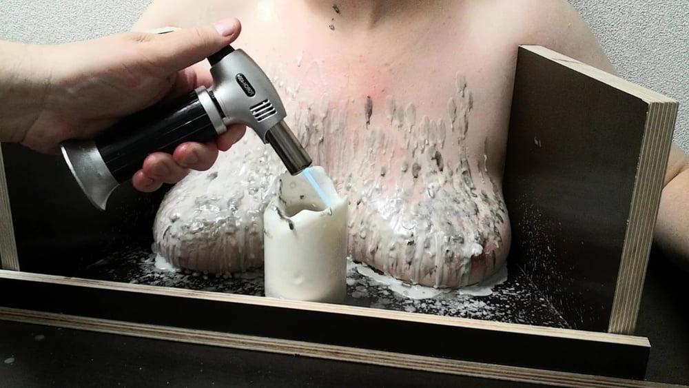 25P The tit torture device - extrem hot candle wax Part 2